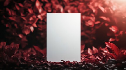 Wall Mural - A blank white surface surrounded by vibrant red leaves, perfect for product display or creative backgrounds.