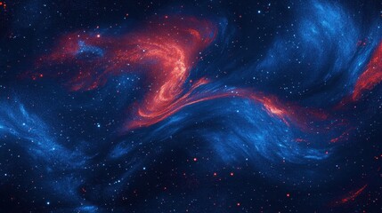 Wall Mural - A vibrant cosmic scene with swirling blue and red hues against a starry background.