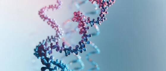 Wall Mural - A blue and pink DNA strand is shown in a close up