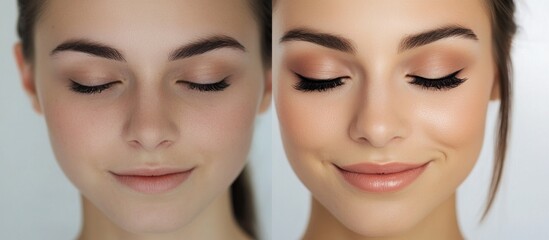 Close-up of a Woman's Face with Makeup and Without Makeup