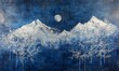 © adobestocker1 - A painting of a mountain range with a full moon in the sky