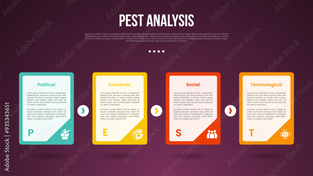 PEST analysis infographic template with dark gradient background style ...