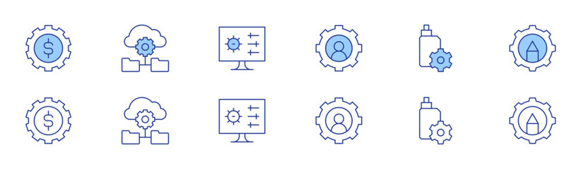 Setting icon set in two styles, Duotone and Thin Line style. Editable stroke. money management, user, settings