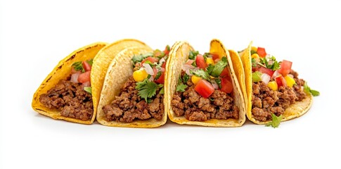 Wall Mural - Delicious Tacos with Ground Beef, Tomatoes, Onions, and Cilantro.