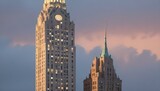 New York skycraper at sunset, USA.