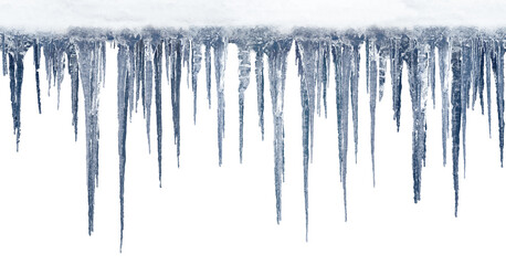 long icicles on isolated background for overlaying on a dark background.