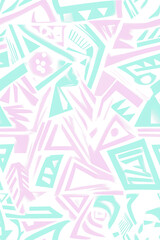 Sticker - Playful seamless pattern with abstract geometric shapes in soft pastel colors, exuding a fun and lively atmosphere.