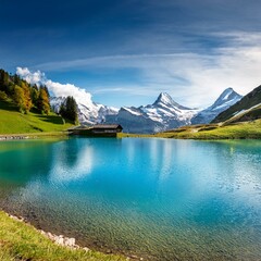 Poster - swiss mountain lake, AI generated