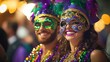 © Pornnapa - Celebrate Mardi Gras with vibrant costumes, masks, and beads. Host a party with traditional foods like king cake and gumbo.
