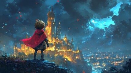 Wall Mural - A castle colorful cartoon style high resolution ve  859 night, sky, blue, water, light, space, abstract, sea, star, landscape, cloud, dark, sun, moon, texture, nature, underwater, fire, illustration, 