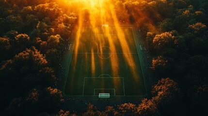 Wall Mural - A football match at sunset with long shadows cast   813 sky, night, sun, light, landscape, nature, clouds, moon, aurora, sunset, cloud, blue, star, tree, lights, bright, space, borealis, northern, fog