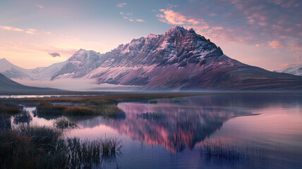 Wall Mural - a tranquil plateau mountain bathed in the soft light of a setting sun