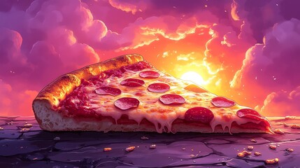 A slice of pizza colorful cartoon style high resol  738 sky, sunset, clouds, sun, cloud, nature, sunrise, orange, dusk, red, cloudscape, sunlight, evening, beautiful, landscape, color, light, heaven, 