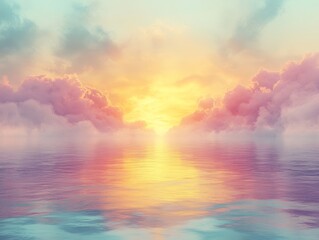 Wall Mural - Create a soft pastel gradient background that tran  414 sky, sunset, sun, cloud, nature, sea, sunrise, water, abstract, clouds, blue, ocean, landscape, light, beautiful, cloudscape, orange, sunlight, 