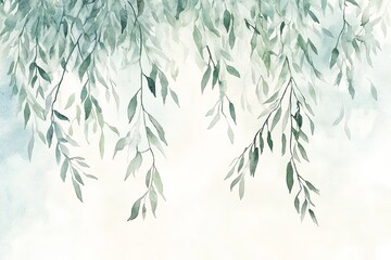 Wall Mural - A painting of a tree with green leaves and a blue sky