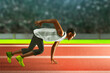 © fotokitas - Young man ready to run in start line stadium field, 3d illustration
