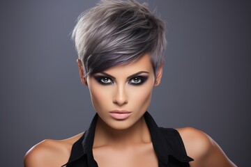 Wall Mural - A woman with short gray hair and makeup