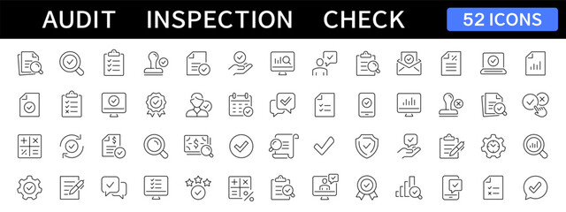 Wall Mural - audit thin line icons set. check and inspection editable stroke icon. vector