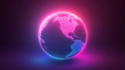 Wall Mural - a glowing, neon colored globe with the continents of north america