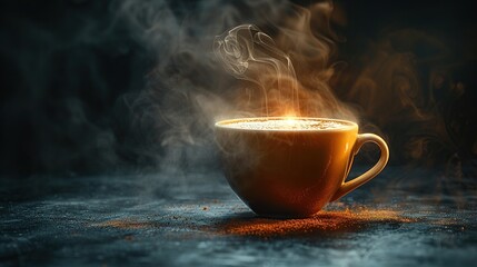 A steaming cup of coffee, the perfect start to the day