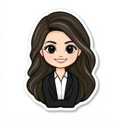 a cheerful woman in her s, illustrated in a vibrant bitmoji style, radiating joy in a sleek, modern 