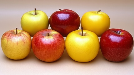 Sticker - A display of fresh apples in various colors arranged on a neutral background