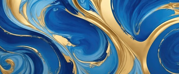 Wall Mural - liquid swirls in beautiful Blue colors with gold powder luxurious oil paint background