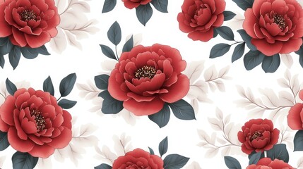 Wall Mural - Red Peony Floral Seamless Pattern Design