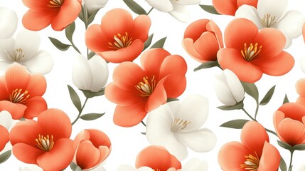 Canvas Print - Seamless Pattern with Peach and White Flowers