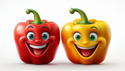 happy peppers with smiling face, isolated on white background, cutout