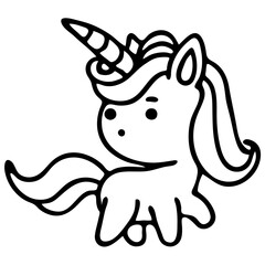 Wall Mural - A cute white unicorn with a horn and flowing mane