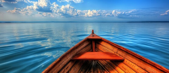 Canvas Print - A yacht bow facing seaward with a beautiful blue deep ocean landscape in the background.