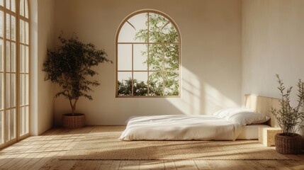 A minimalist room with natural light and simple decor, creating a peaceful environment for a digital detox.