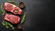 © Bundi - A food shot on a dark grey background of a ribeye steak.