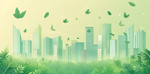 Wall Mural - Abstract smart city background with buildings, technology, and nature elements.