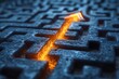 © thanatpong - Blazing a Trail: A fiery arrow cuts through a complex stone maze, symbolizing determination and finding solutions.