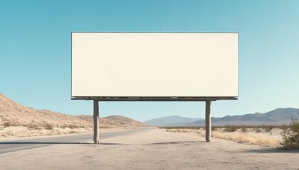 A blank billboard stands in the middle of an empty desert, with a white background and no text or images.