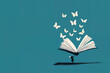 © Javier - Book with Butterflies. Open book with butterflies flying out. Imagination, literature, and freedom concept.
