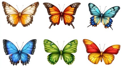 Wall Mural - Set of colorful butterflies isolated on a white background