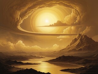 Wall Mural - sunset over the mountains,earth and moon,sunset over the mountains,moon and clouds