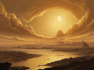 Wall Mural - sunset over the mountains,earth and moon,sunset over the mountains,moon and clouds