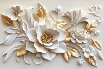 Poster - Flowers Classic 3D wallpaper for home interior, 3D wallpaper for home interior generated by stock