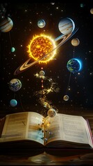 Wall Mural - open book with solar system
