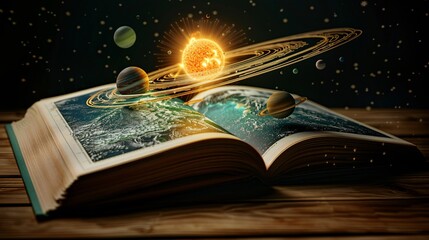Wall Mural - open book with solar system