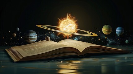 Wall Mural - open book with solar system
