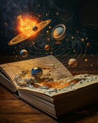 Wall Mural - open book with solar system