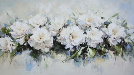 Wall Mural - White and beige abstract flowers painted with macro impasto in 3D.