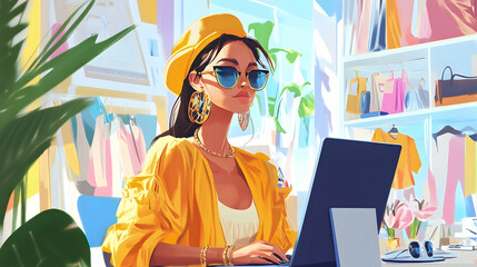 Canvas Print - Fashionable woman doing online shopping