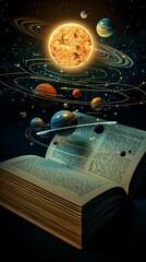 Wall Mural - open book with solar system