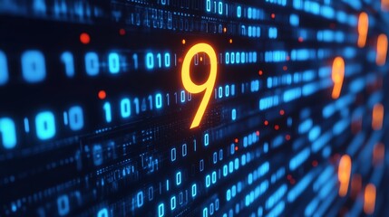 binary data wormhole background with neon binary code tunnel in blue.